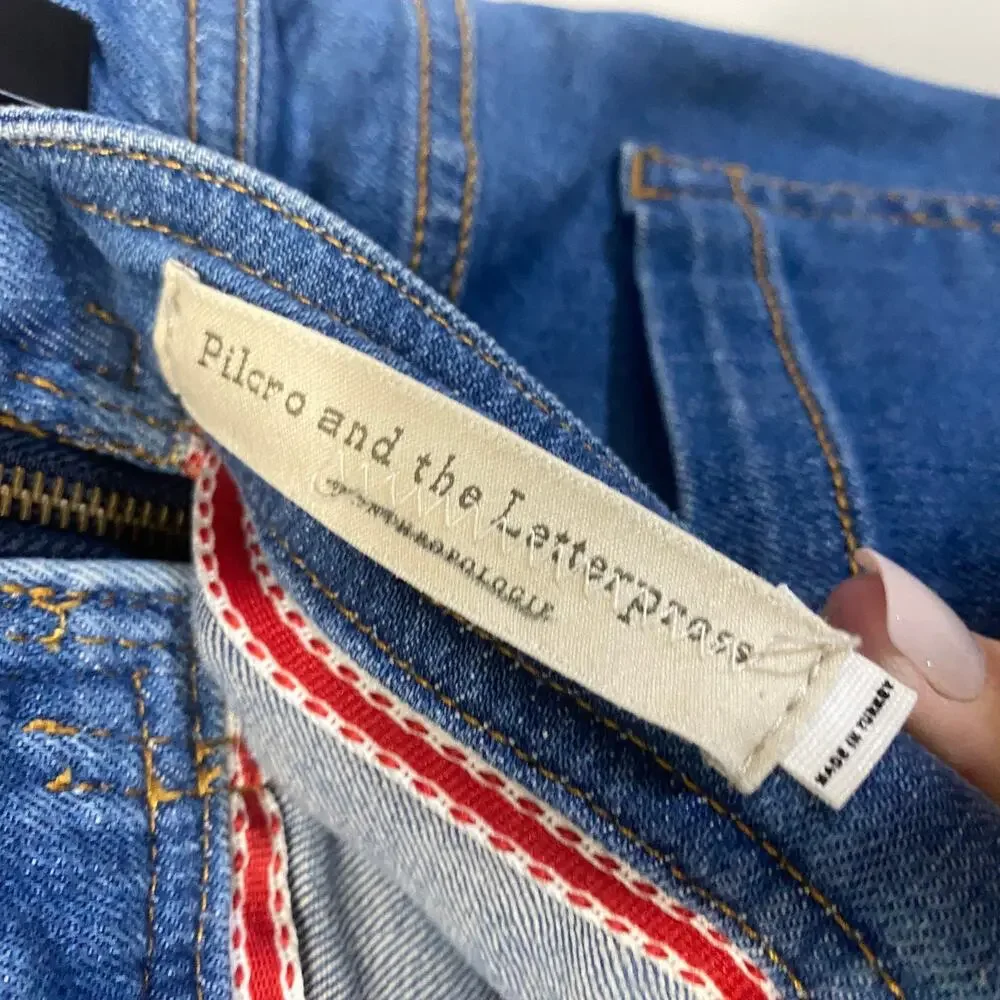 Anthropologie Pilcro Double Zipper Medium Wash Denim Mini Skirt Retro Sz 2